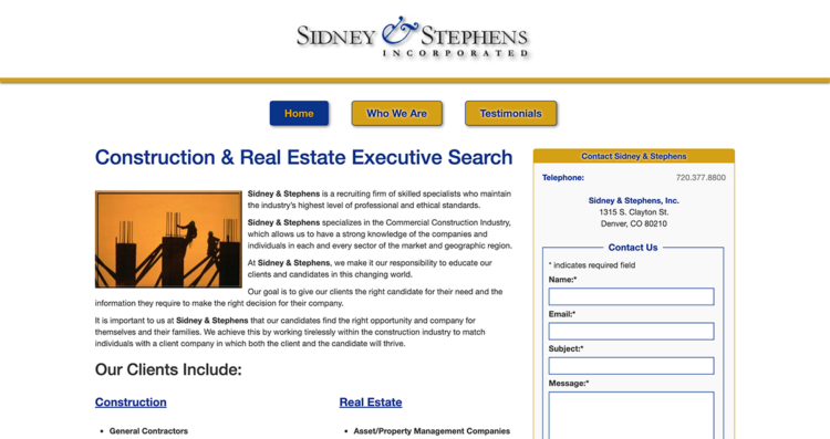 Sidney & Stephens Website Desktop