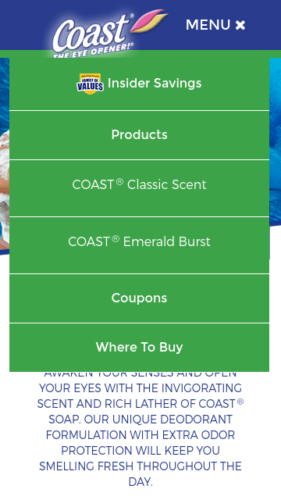 Coast Soap Website Mobile Menu