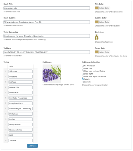 Golden Rules Custom Gutenberg Block Settings