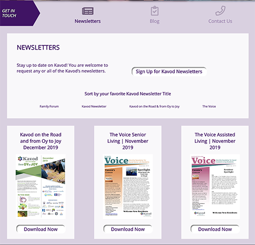 Kavod Senior Life Newsletter Custom Content Type