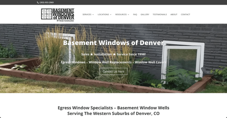 Basement Windows of Denver WordPress Website Homepage